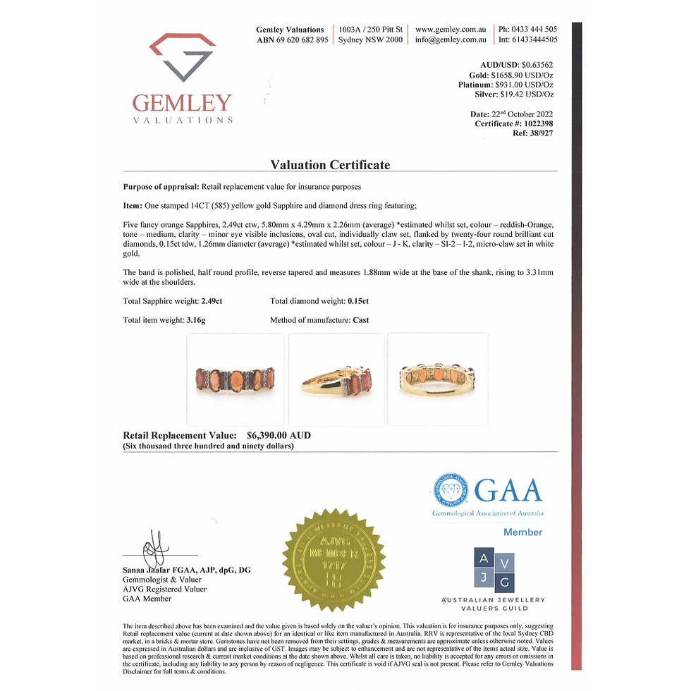 Thumbnail: Item OS191:14K Yellow Gold, Orange Sapphire and Diamond, Eternity Ring