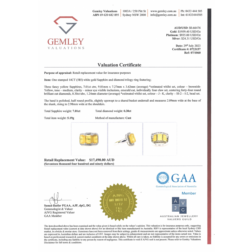 Thumbnail: Item OS194:14K White Gold, Yellow Sapphire and Diamond, Trilogy Ring