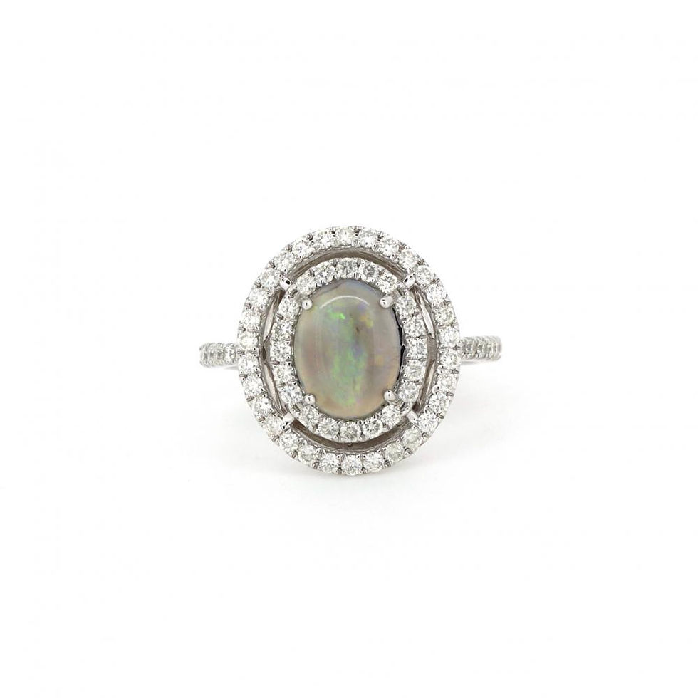 Lot 457: 14K White Gold, Lightning Ridge Opal and Diamond, Double Halo Ring