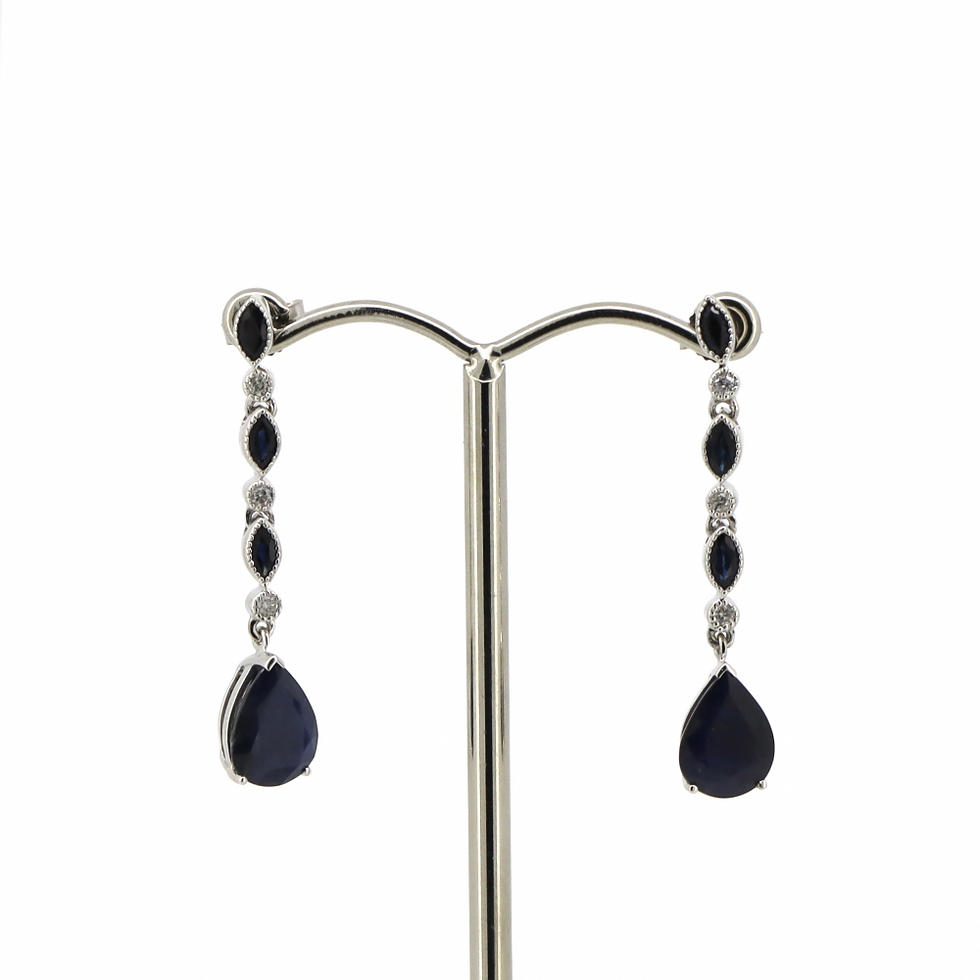 Thumbnail: Item OS157:14K White Gold Blue Sapphire and Diamond drop earrings