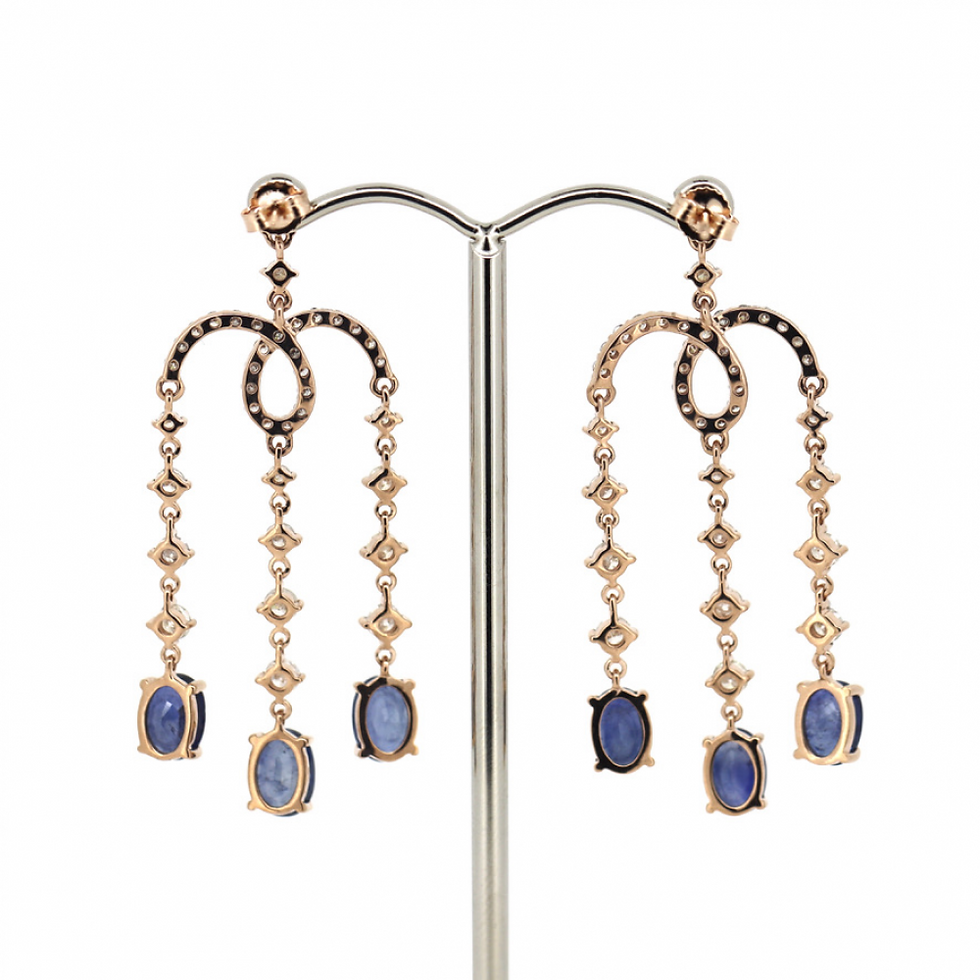 Thumbnail: Item OS158:14K Rose Gold, Blue Sapphire and Diamond, Chandelier Earrings