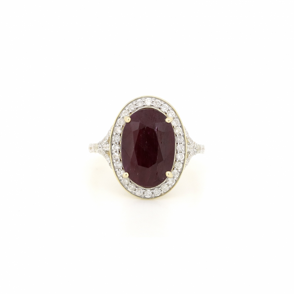 Thumbnail: Item OS99:14K Yellow Gold, Ruby and Diamond, Statement Halo Ring