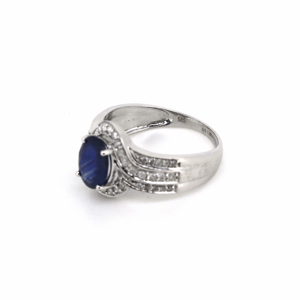 Thumbnail: Item OS140:14K White Gold, Blue Sapphire and Diamond, Halo Ring
