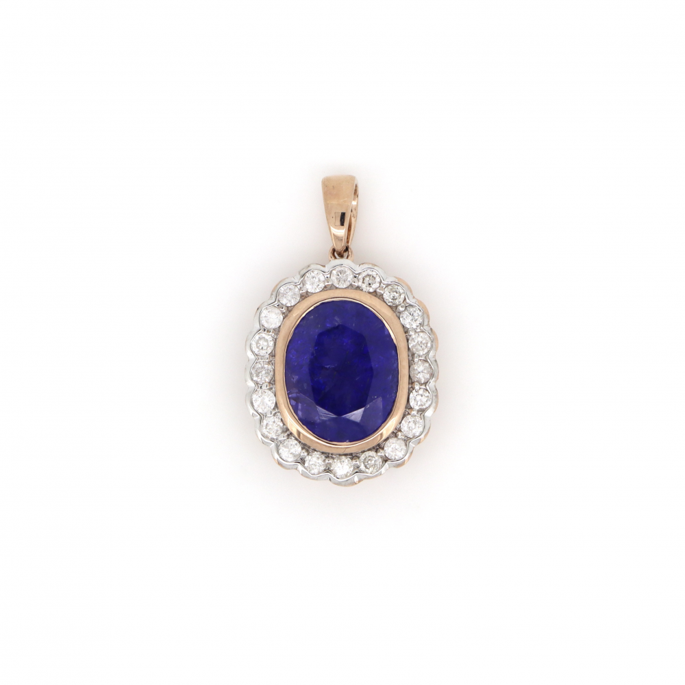 Item OS205:14K Rose Gold, Tanzanite and Diamond, Halo Pendant