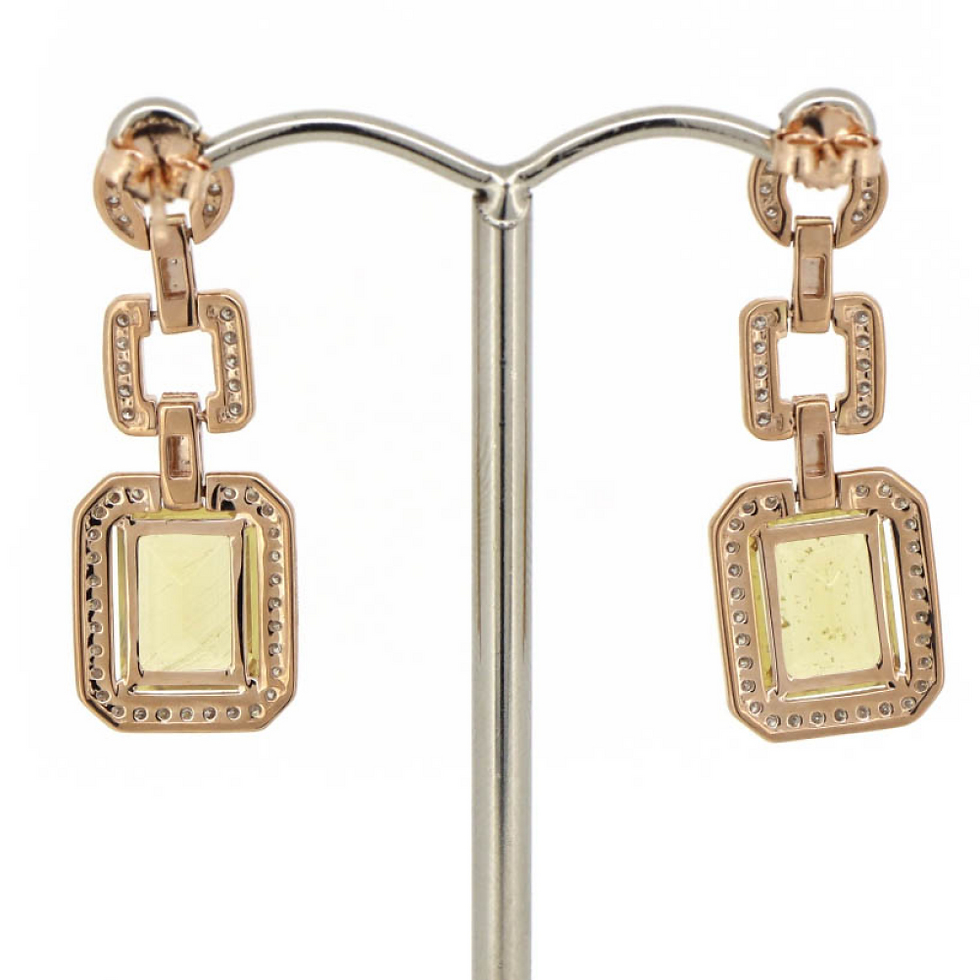 Thumbnail: Item OS240:14K Rose Gold, Heliodor and Diamond, Halo Drop Earrings