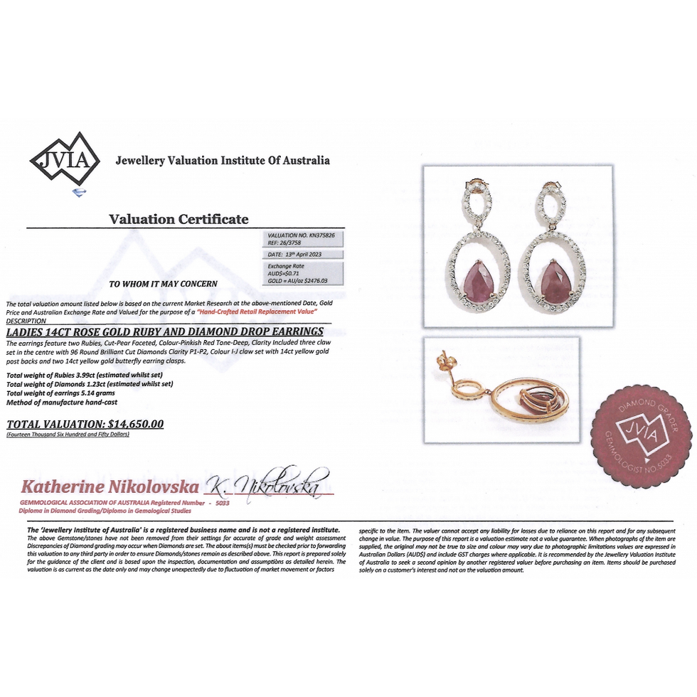 Thumbnail: Item OS111:14K Rose Gold, Ruby and Diamond, Double Hoop Drop Earrings
