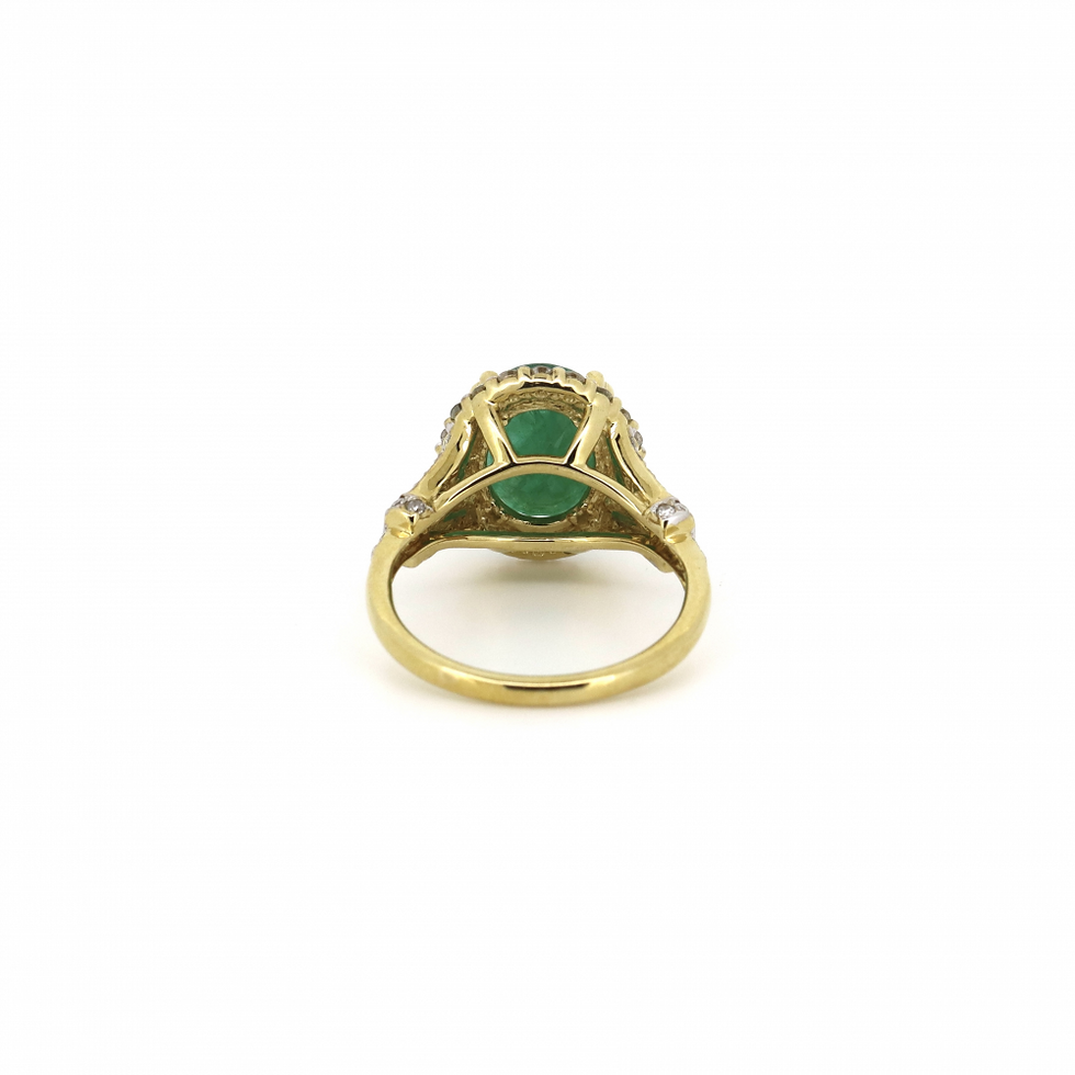 Thumbnail: Item OS60:14K Yellow Gold, Emerald and Diamond, Triple Split Band Halo Ring