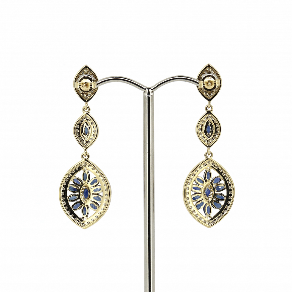 Thumbnail: Item OS164:14K Yellow Gold, Blue Sapphire and Diamond, Decorative Drop Earrings