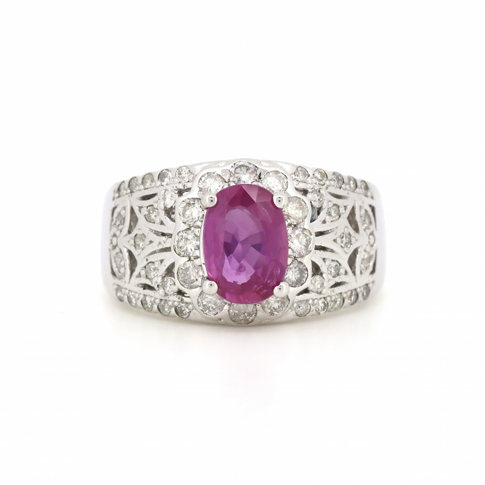 Thumbnail: Item OS174:14K White Gold, Pink Sapphire and Diamond, Antique Inspired Ring