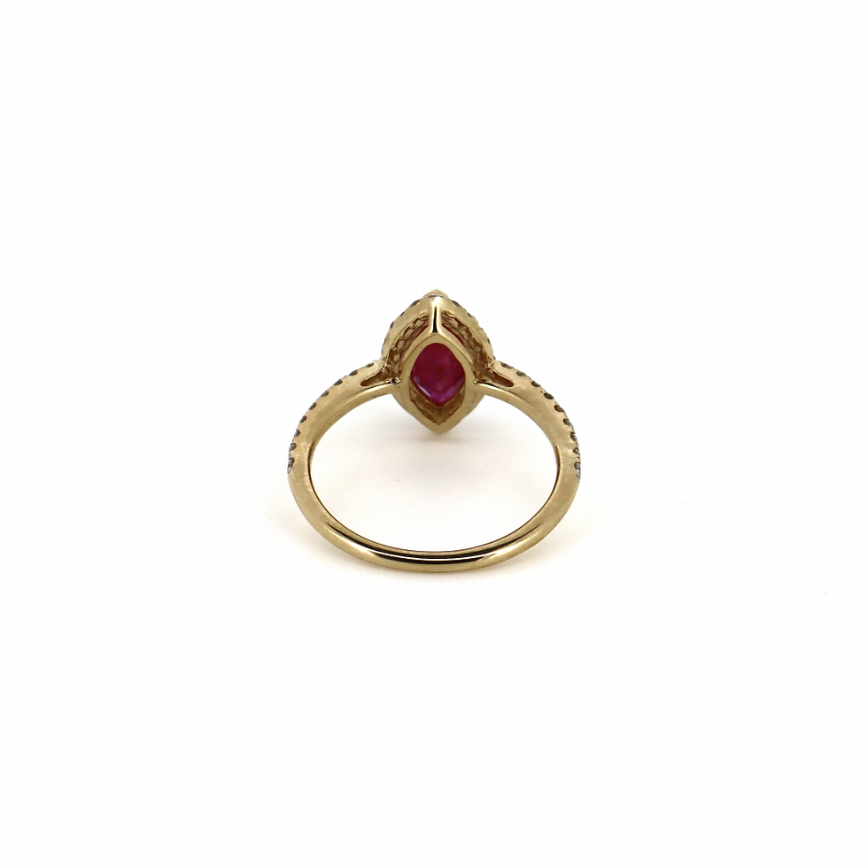 Thumbnail: Item OS92:14K Yellow Gold, Ruby and Diamond, Marquise Halo Ring