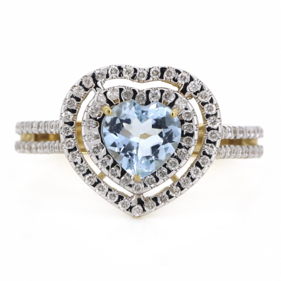 Thumbnail: Item OS3:14K Yellow Gold, Aquamarine and Diamond, Double Halo Ring