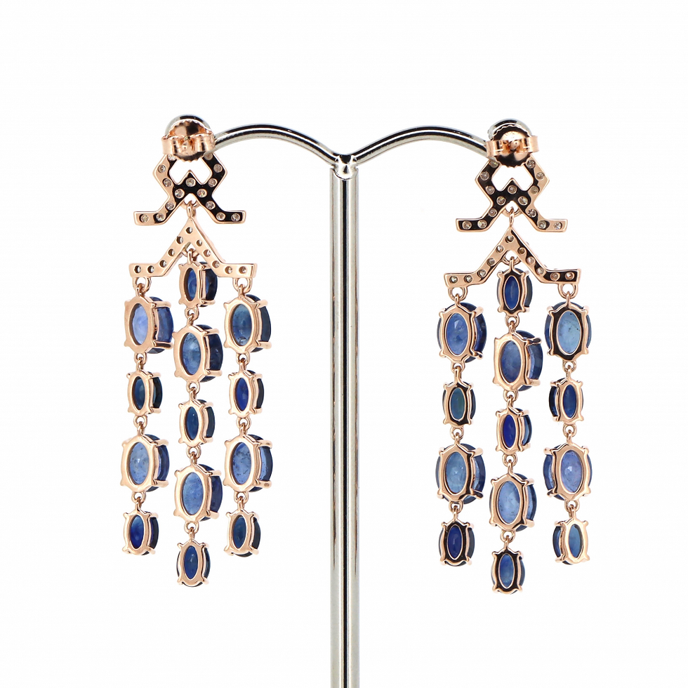Thumbnail: Item OS156:14K Rose Gold, Blue Sapphire and Diamond, Chandelier Style Earrings