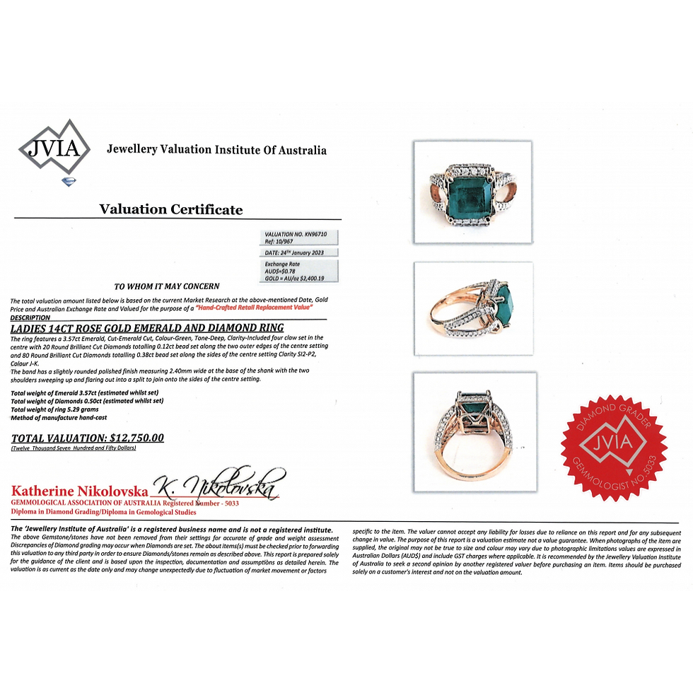 Thumbnail: Item OS62:14K Rose Gold, Emerald and Diamond, Halo Split Band Ring.