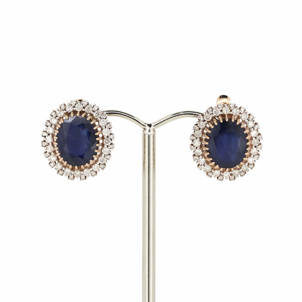 Thumbnail: Item OS160:14K Rose Gold, Blue Sapphire and Diamond, Antique Style Halo Earrings
