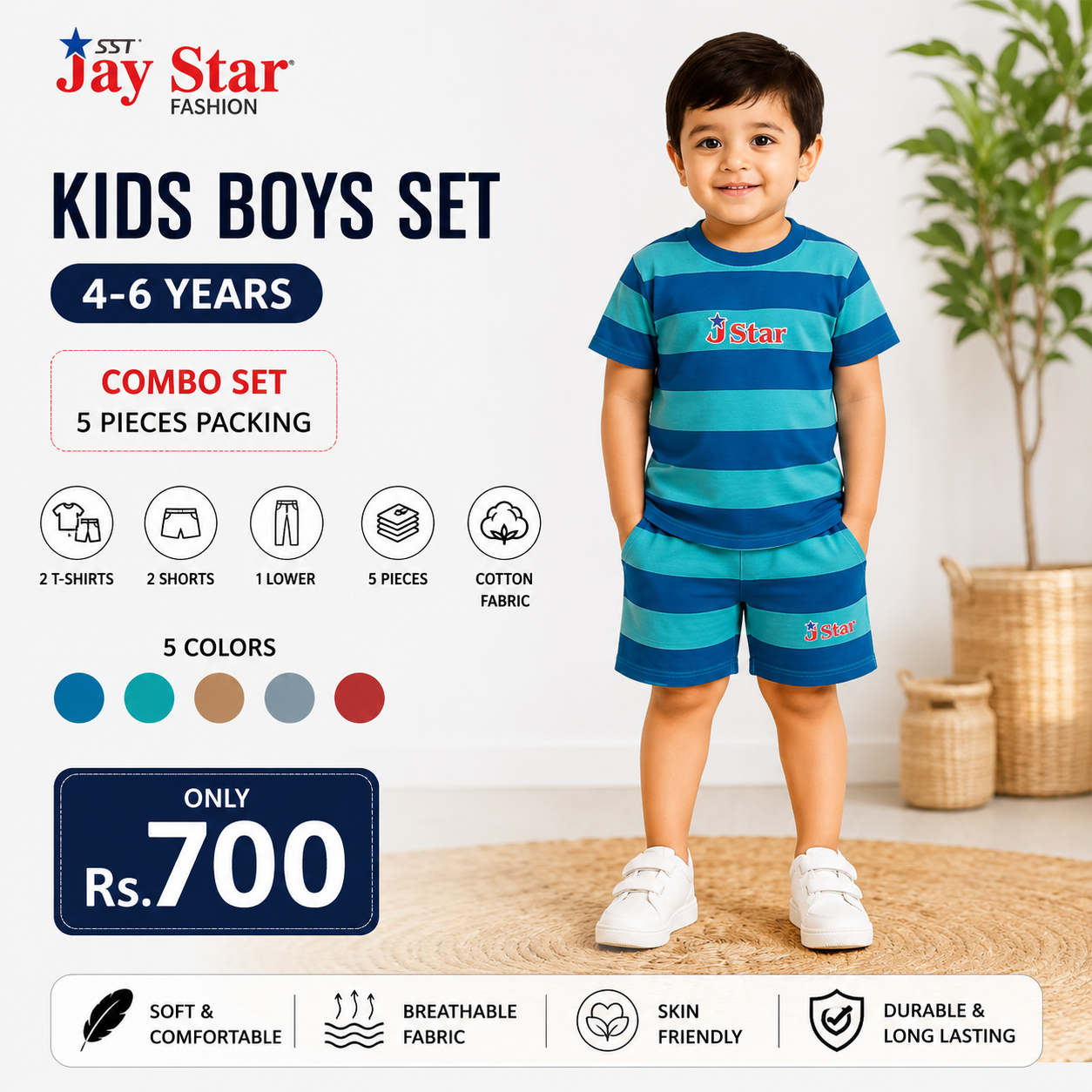 Jay Star Kids Boys Cotton Combo Set (4–6 Years) – 5 Piece Pack
