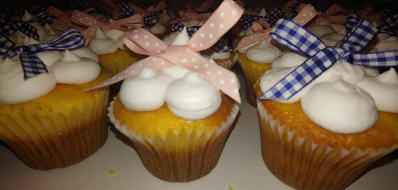 Blue and Pink Ribbon Cupcakes