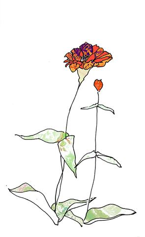 A bloomed flower leaning towards a flower bud