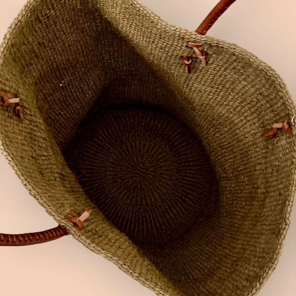 Thumbnail: Mifuko Market Basket Sisal Brown Thick leather short Handles