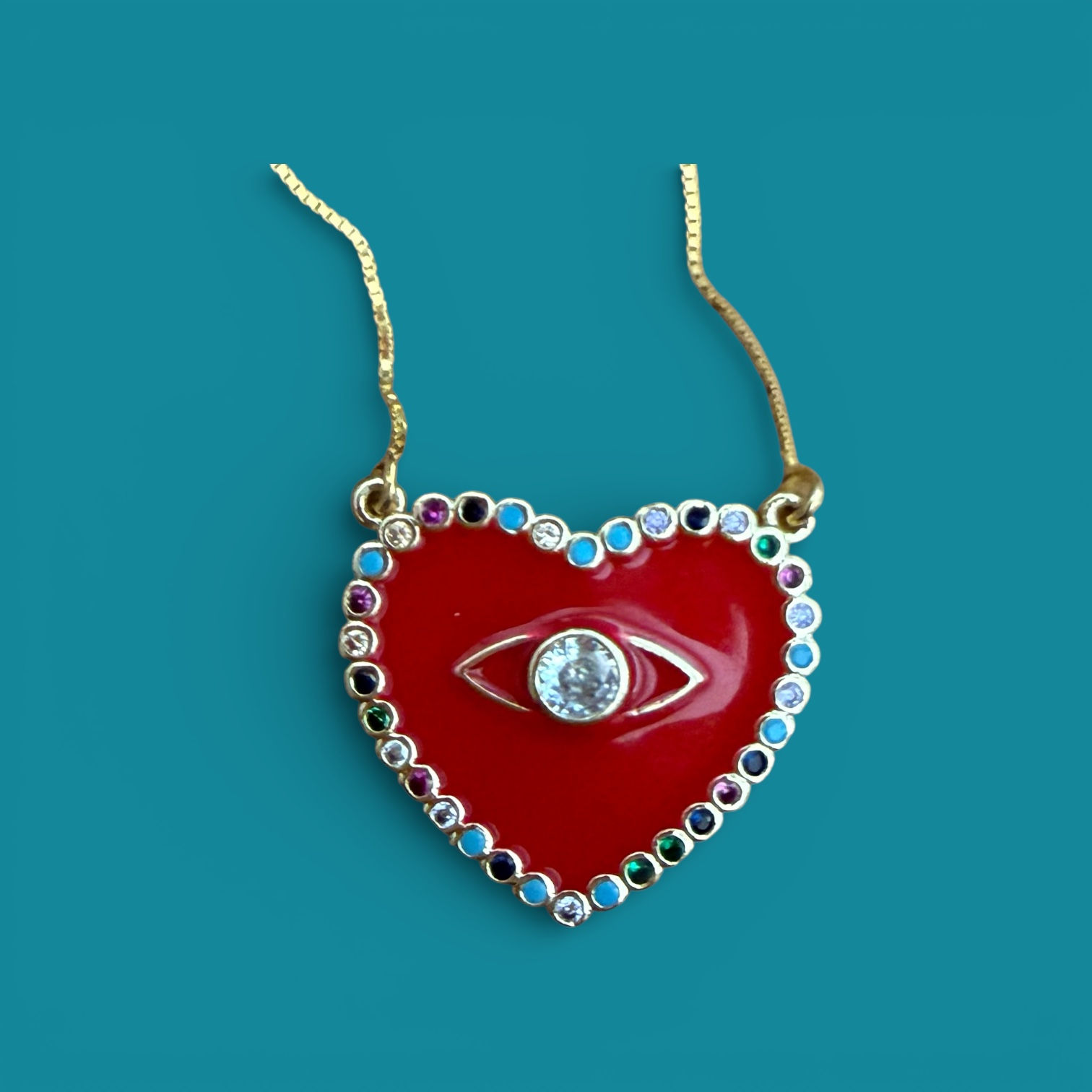 Red Enamel heart with CZ evil heart necklace