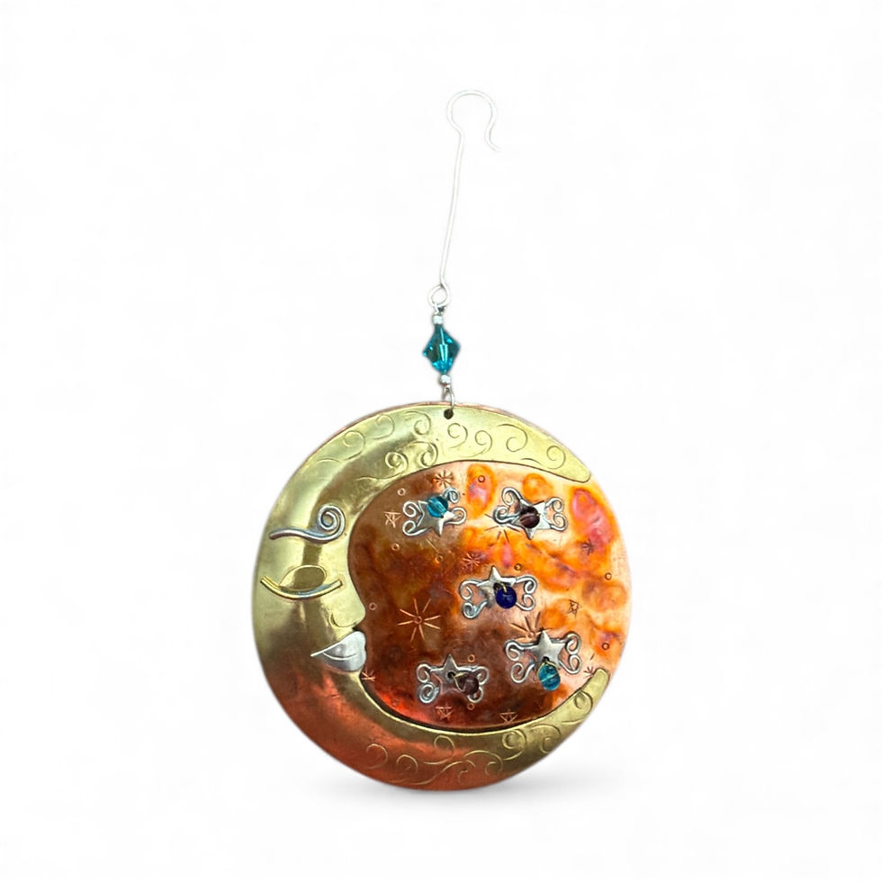 Thumbnail: Bronze Nickel and Copper Hanging Ornament Handmade Sun & moon