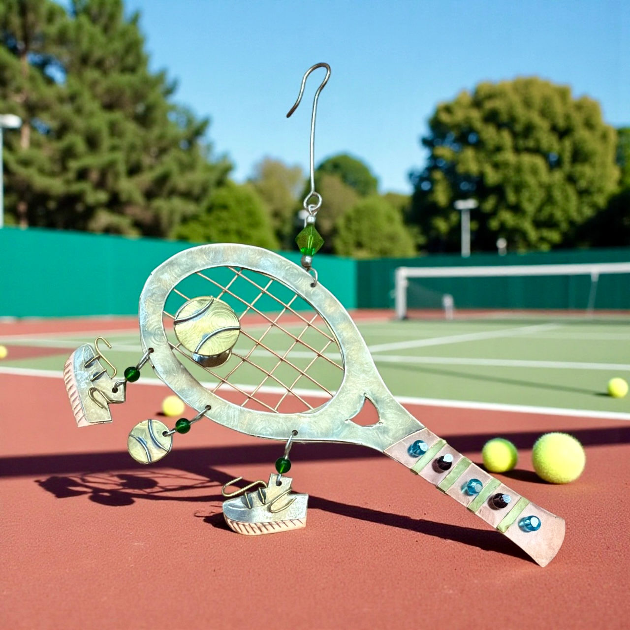 Bronze Nickel and Copper Hanging Ornament Handmade Racquet