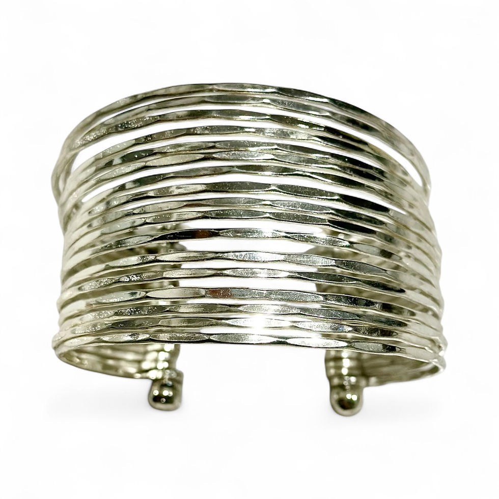 Thumbnail: Silver Plated Adjustable Cuff Bracelet - Hammered Bands