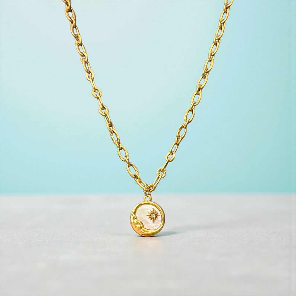 Thumbnail: Moon Round 18K Gold plated on Titanium steel Necklace