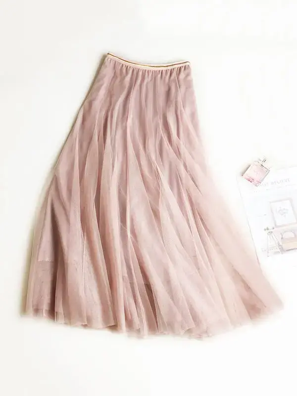 Thumbnail: Stylish solid pattern Pattern Elastic- Waist  Long Tull Skirt
