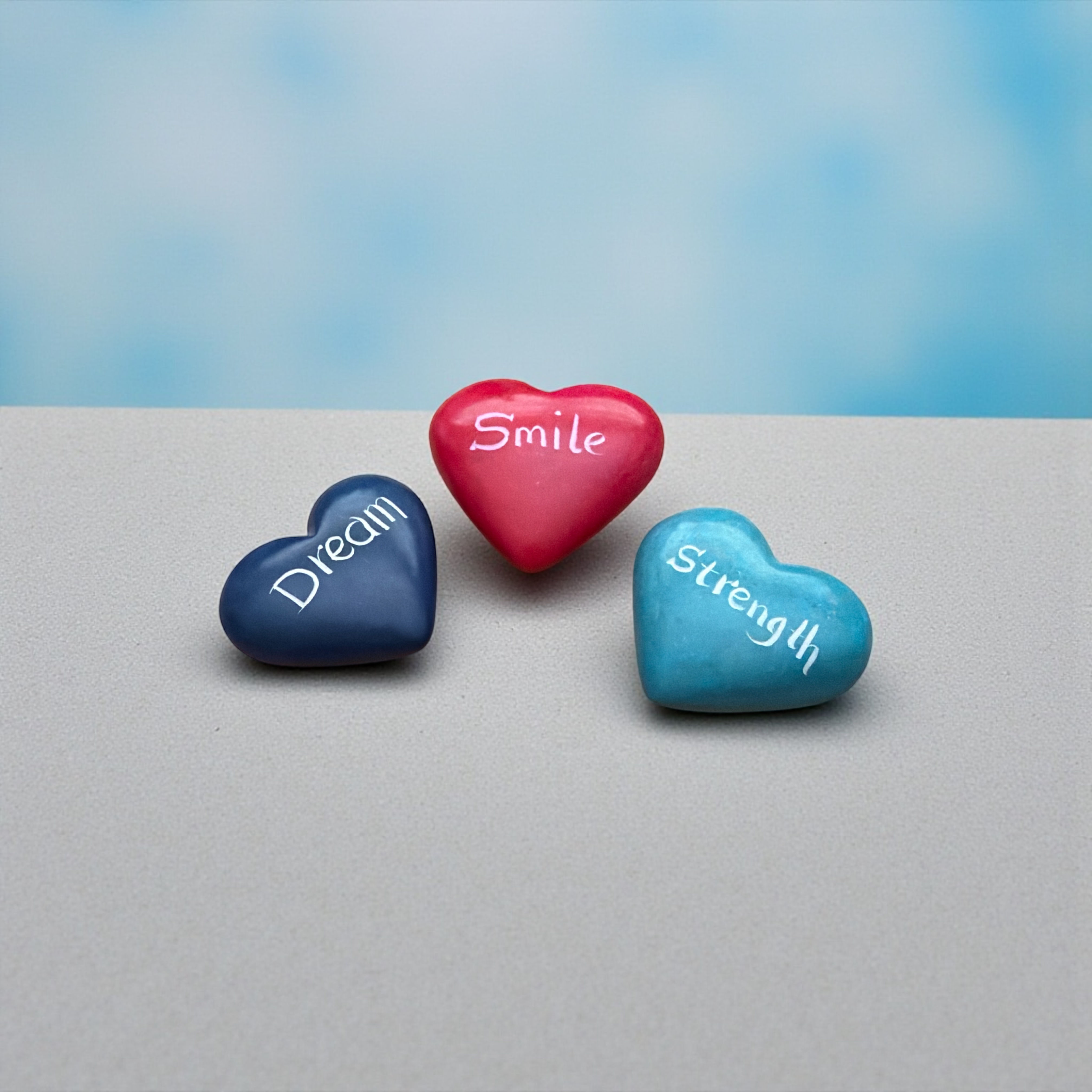 Soap Stone Hand Carved Heart Set of3.