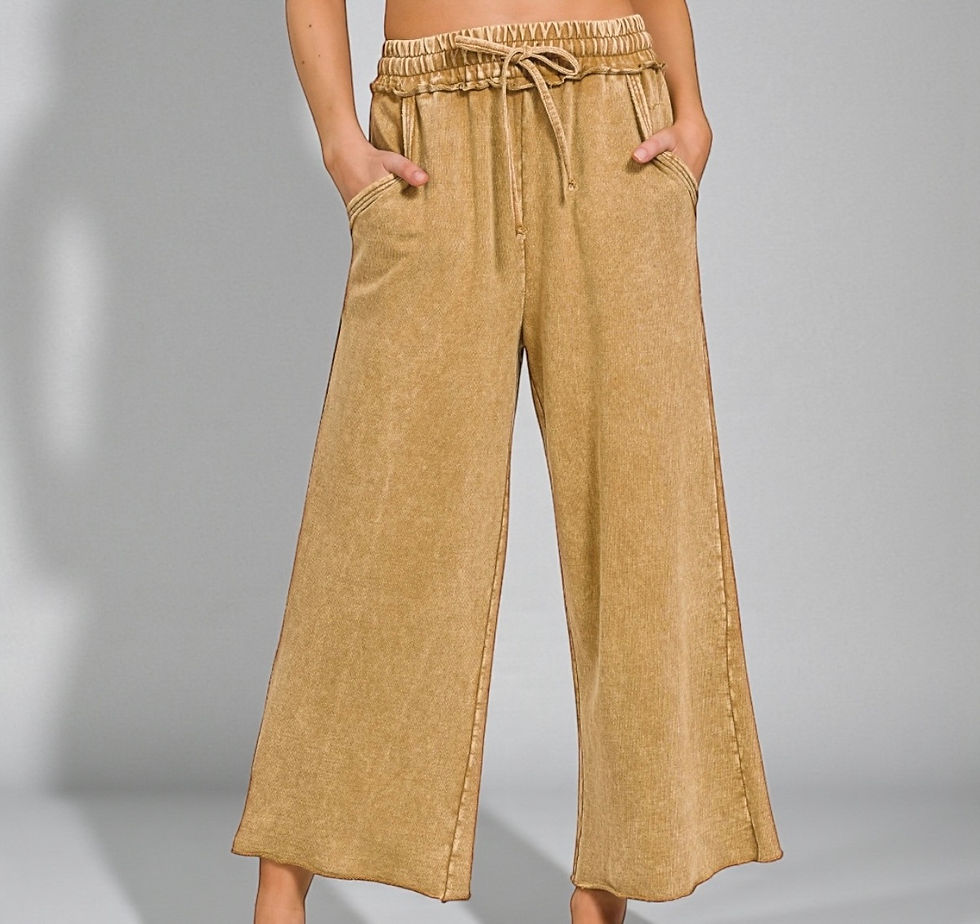 Thumbnail: Mineral Wash Wide-Leg Pants with pockets. Camel