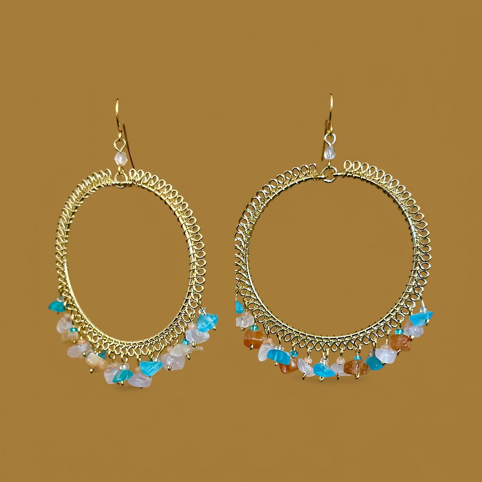 Thumbnail: Gold plated three tone stones  Hoop Earrings