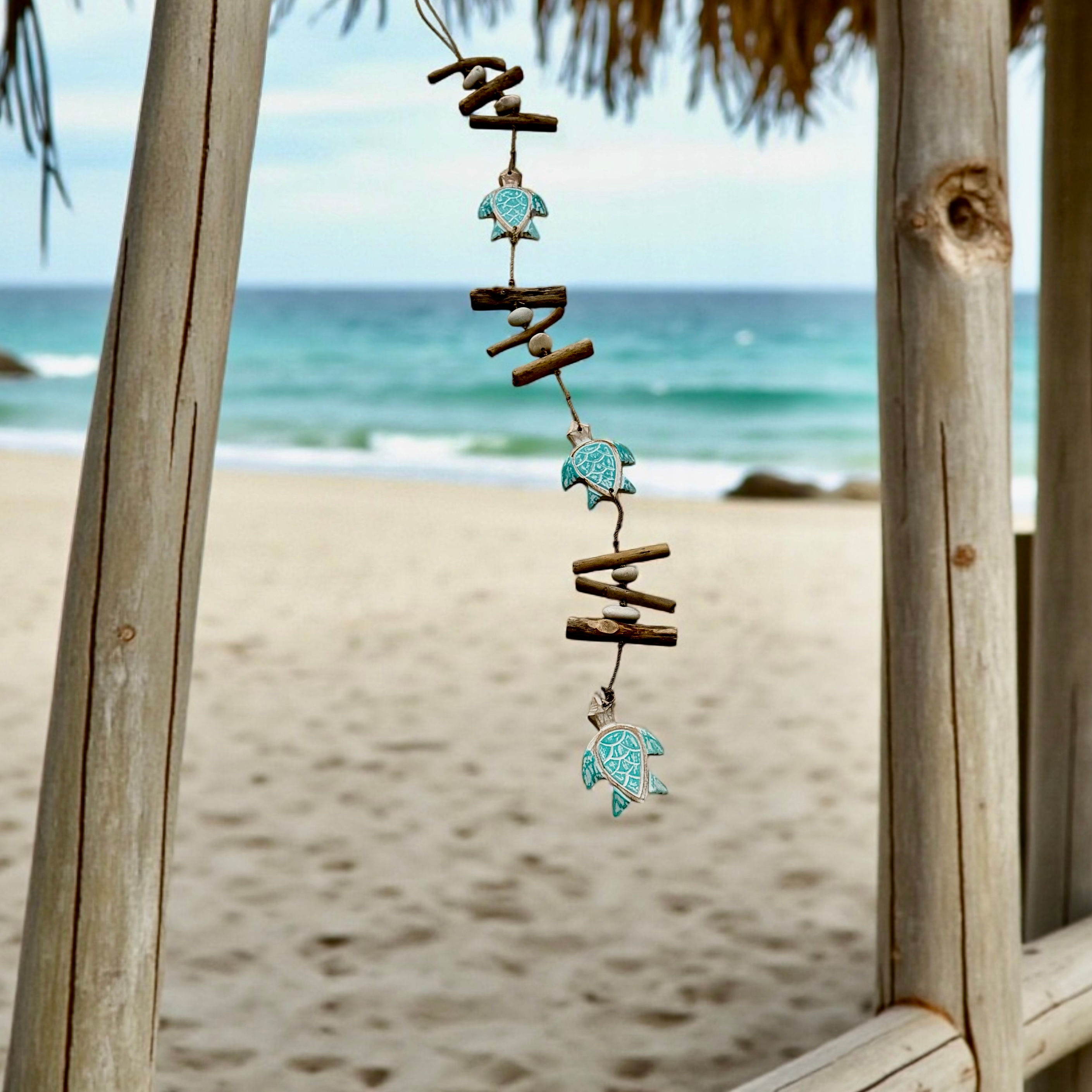 Driftwood & stone Sea turtle Strand mobile decor