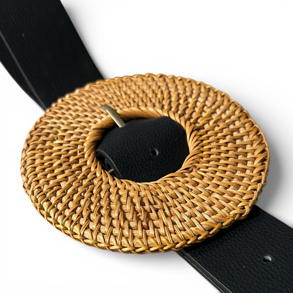 Thumbnail: Round Straw Braided Buckle Black belt