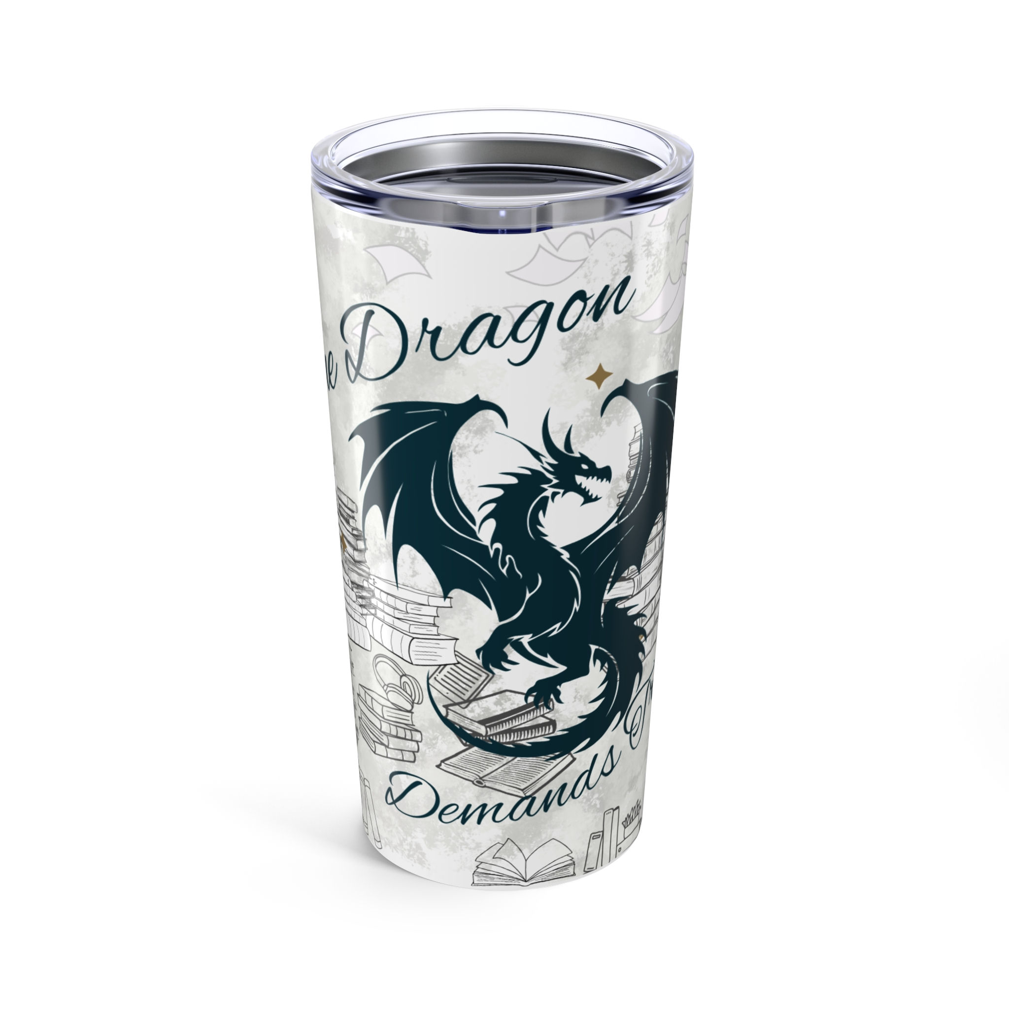 Book Dragon Tumbler - 20oz Stainless Steel, Perfect for Readers