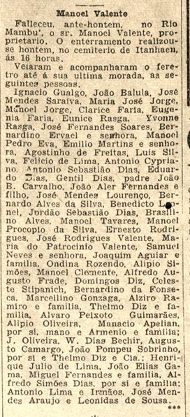 Enterro de Manoel Valente, 16 jul 1939. (A Tribuna)