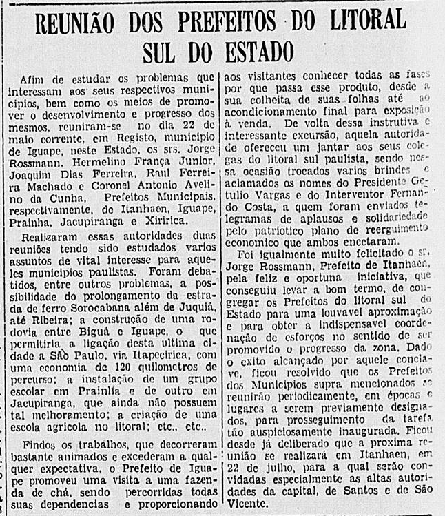 Reunião dos prefeitos do litoral sul do estado, 4 jul 1942 (Correio Paulistano)