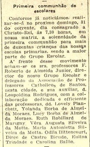 Primeira comunhão de escolares, 28 out 1937 (A Tribuna)