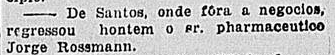Jorge Rossmann vai a Santos a negócios e retorna para Itanhaém, 8 ago 1916 (Correio Paulistano)
