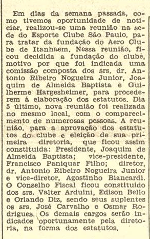 Eleitos os primeiros membros da diretoria do Aero Clube local, 8 ago 1959 (A Tribuna)