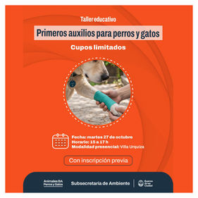 Primeros auxilios para perros y gatos: taller educativo en Villa Urquiza el 27 de octubre