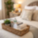 Beautifully staged welcome basket with toiletries, towels, and décor on a neatly made short-term rental bed — prepared by Luxury STR Cleaners to enhance the guest experience for Airbnb and vacation rental stays