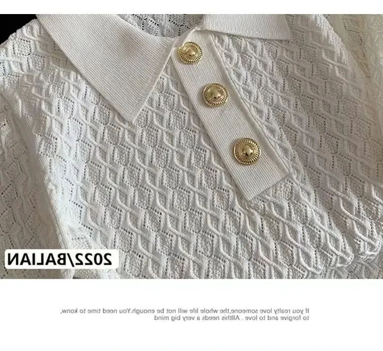 Thumbnail: Ice Silk Polo Shirt Knitted Short Sleeve T-Shirt Summer Chic Thin Unique Jacquar