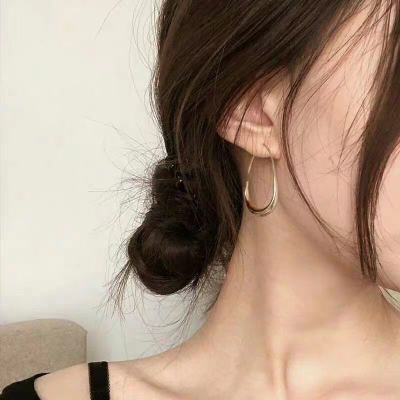 Thumbnail: 925 Sterling Silver Golden Ellipse Wedding Hoop Earrings For Women Ladies Luxury