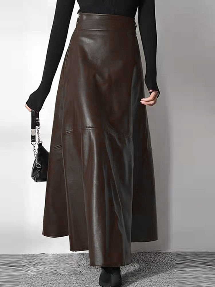 Thumbnail: 2023 Fashion Solid Mujer Faldas ZANZEA PU Leather Maxi Skirts Women's Elegant OL