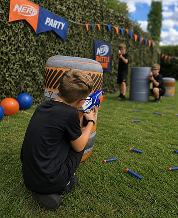 Nerf gun birthday party in the back garden
