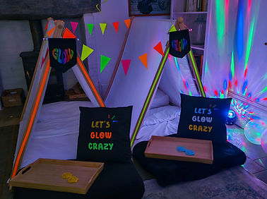 Neon Glow themed sleepover tent