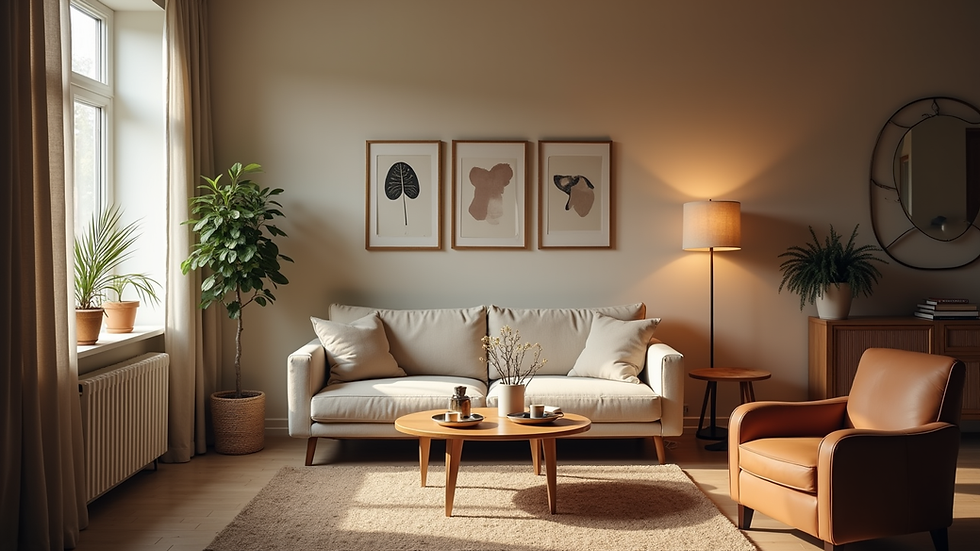 Eye-level view of a cozy living room with a welcoming atmosphere