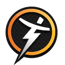 Person inside a lightning bolt logo, orange and black. My Site 1 Copy