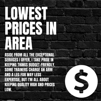 Lowest Prices in Area text with dollar sign symbol and budget friendly pricing.