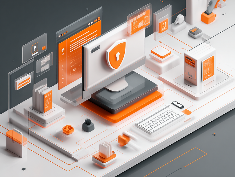 Computadora con íconos de seguridad y escudos digitales, simbolizando la protección de datos personales y la aplicación de políticas de privacidad en una agencia de Asesor Creativo.